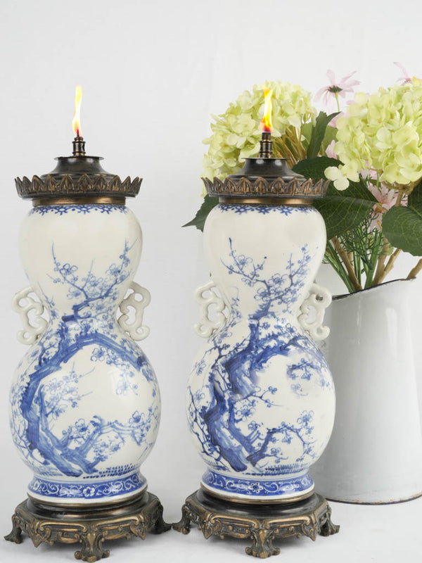 Nineteenth-century bronze-finished oil lamps