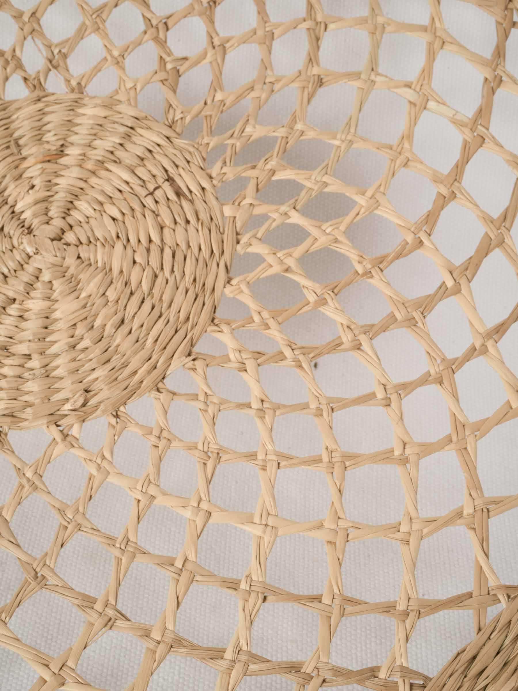 Pair of Round Raffia Placemats w/ Open Lattice Weave 15¼"
