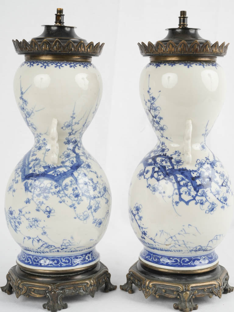 Vintage blue blossom earthenware lamps