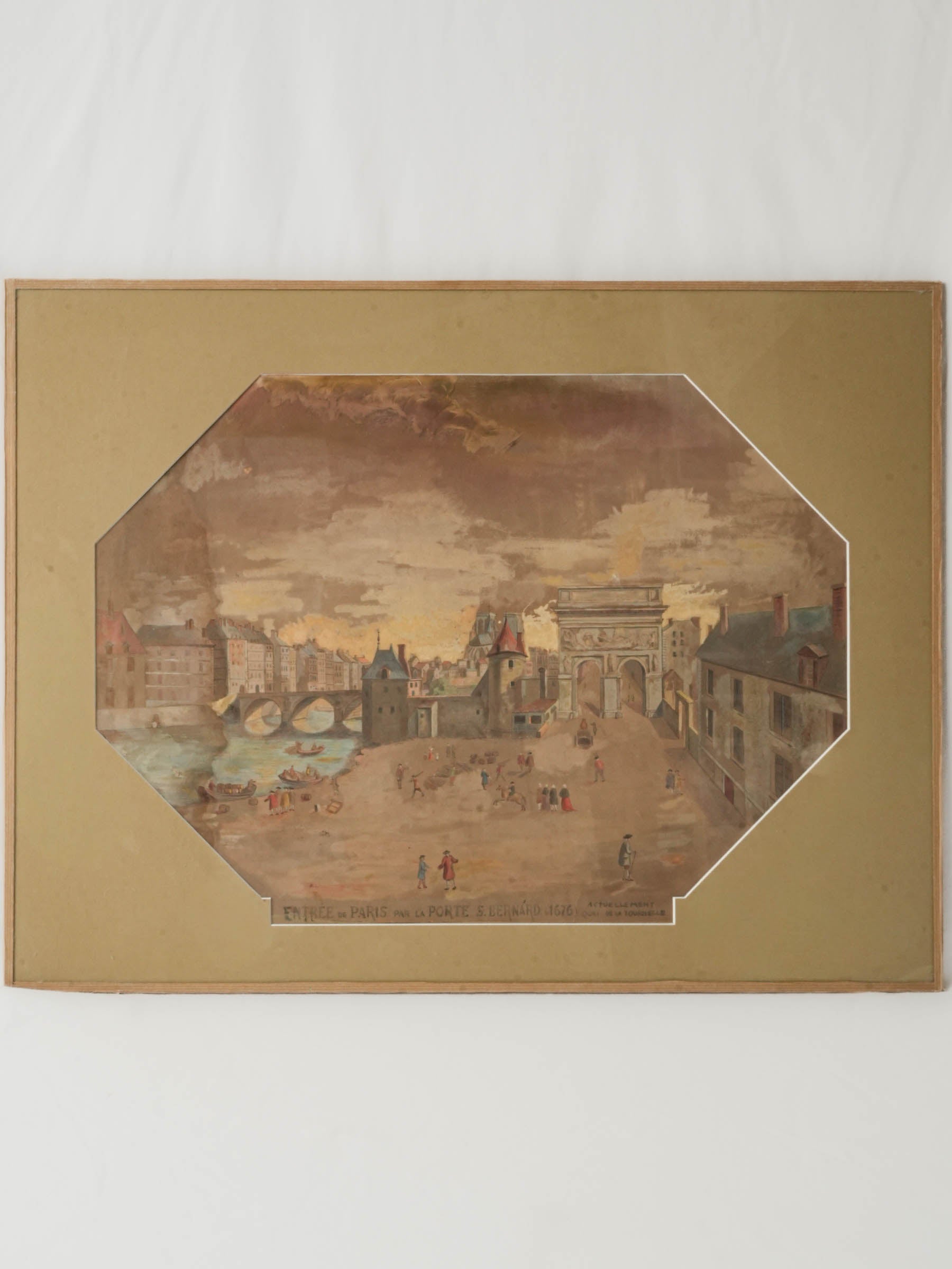 19th Century Watercolor View of the Paris Quays in 1676 - 20¾" x 28"