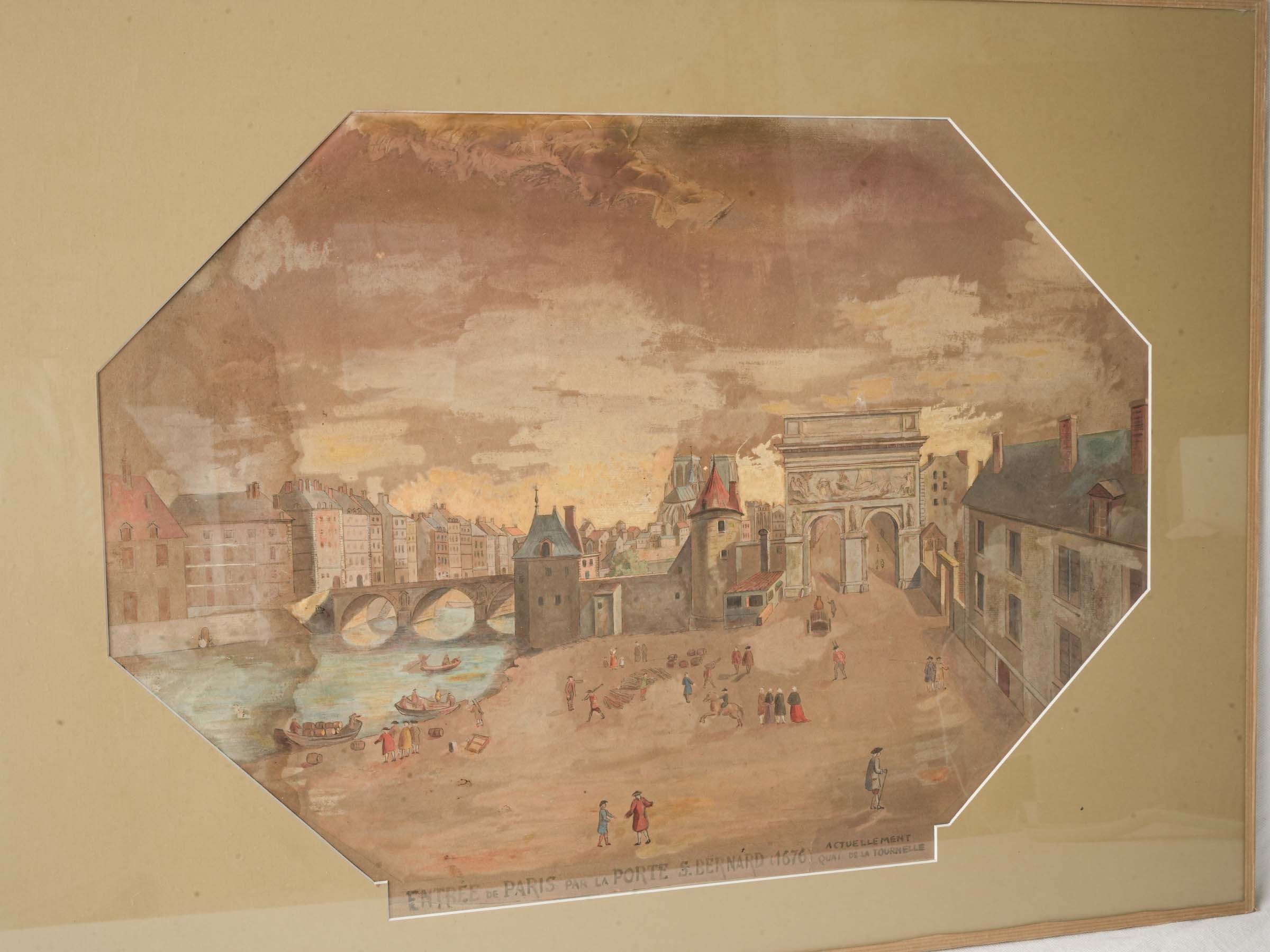 19th Century Watercolor View of the Paris Quays in 1676 - 20¾" x 28"