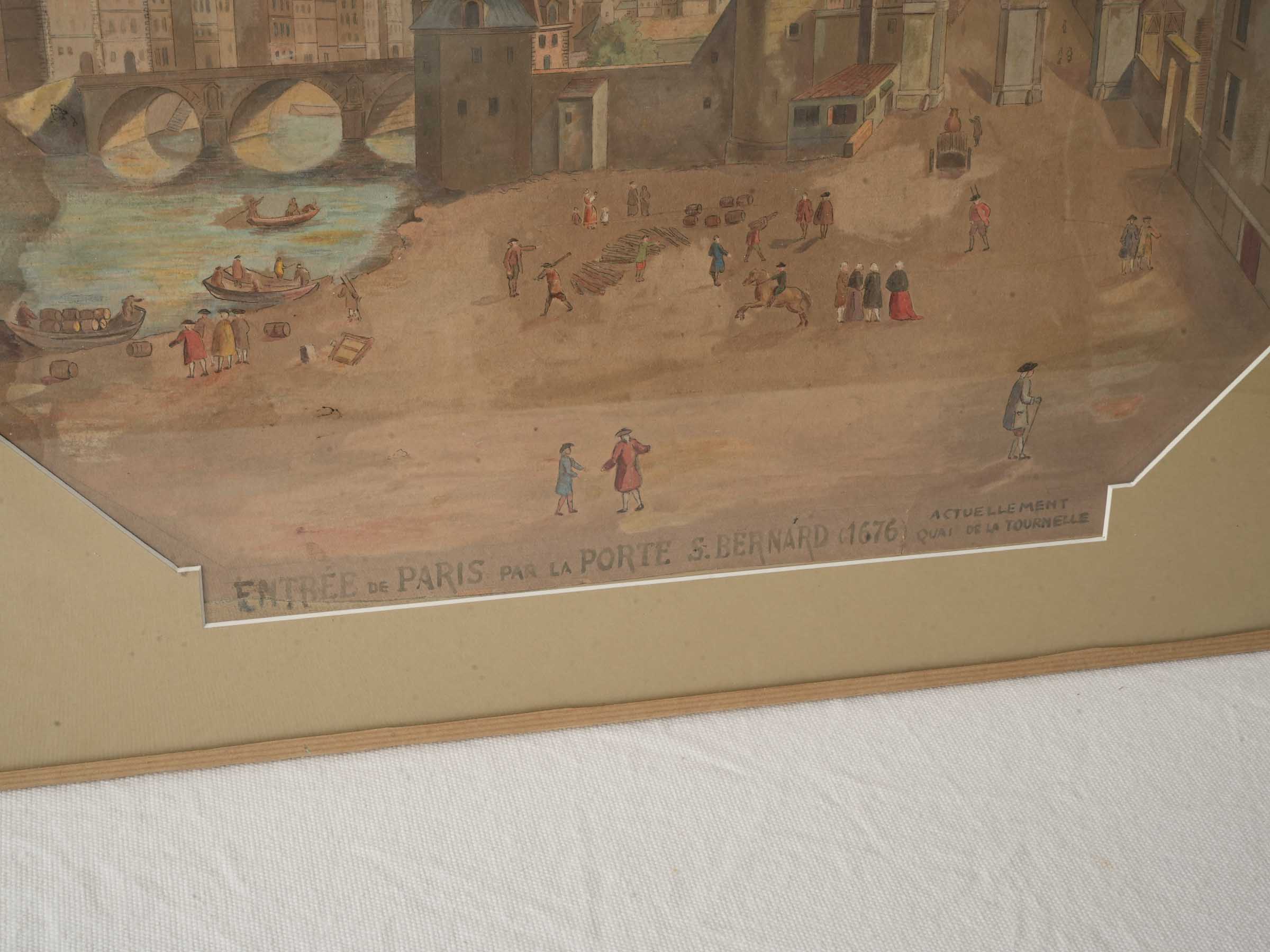 19th Century Watercolor View of the Paris Quays in 1676 - 20¾" x 28"