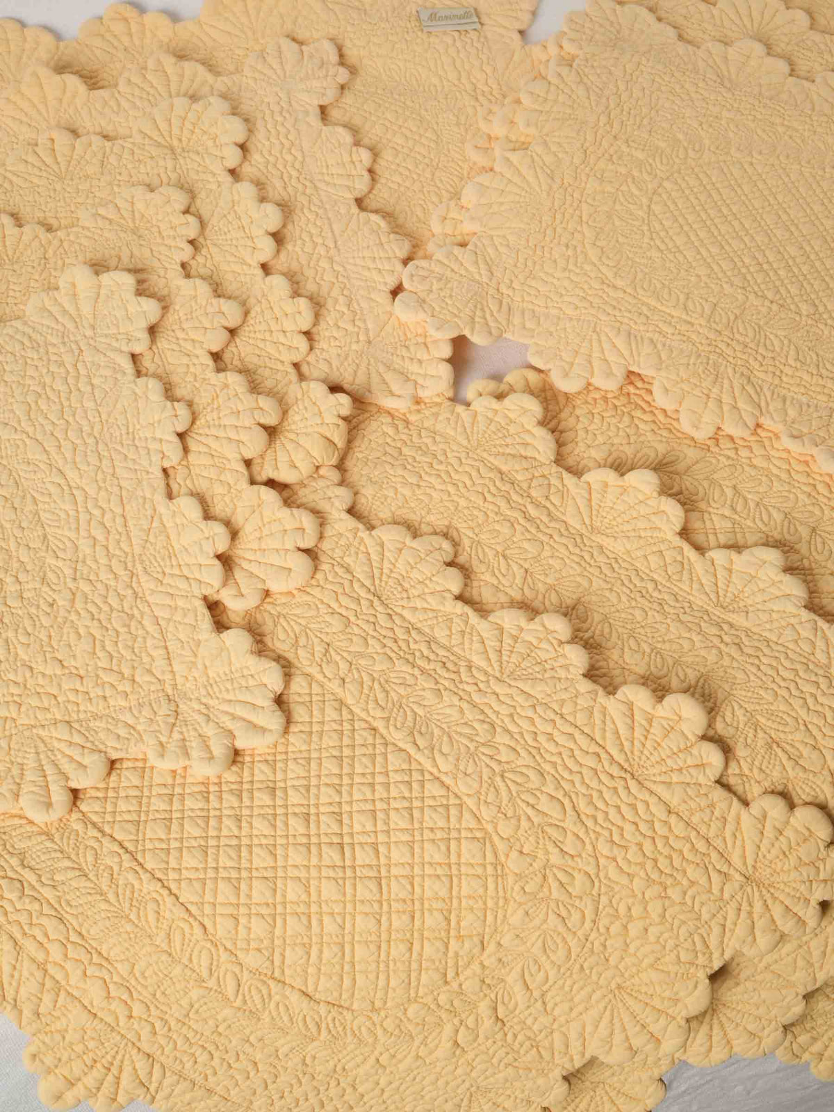 Set of Fourteen French Embroidered Butter Yellow Placemats 13½" x 18"