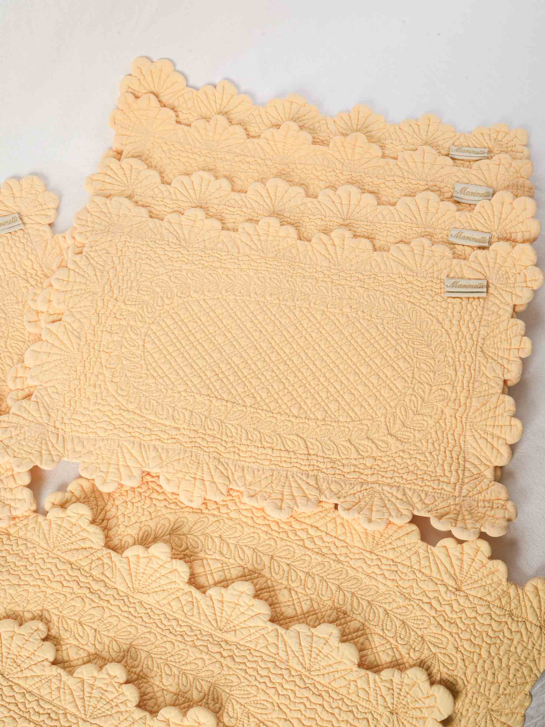 Set of Fourteen French Embroidered Butter Yellow Placemats 13½" x 18"