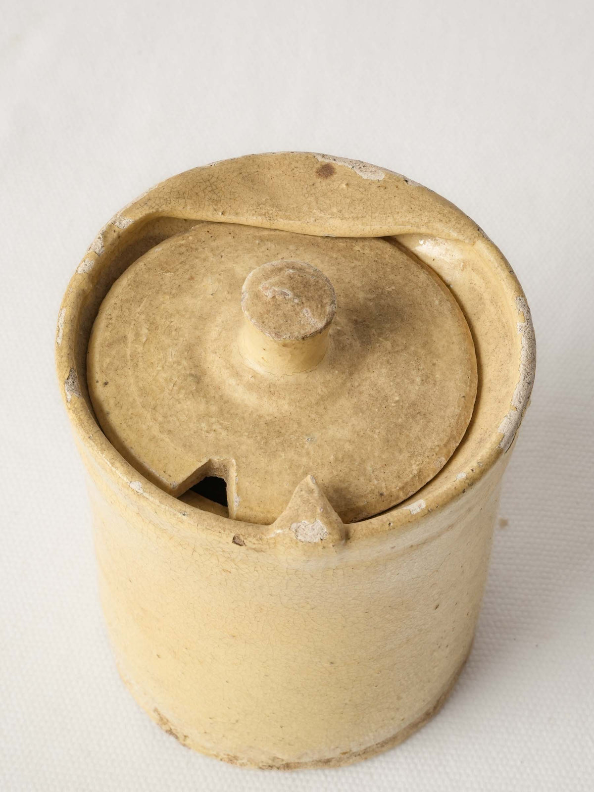 Small Antique French Cream-Glazed Pot with Twist-Lock Lid - 4¾"