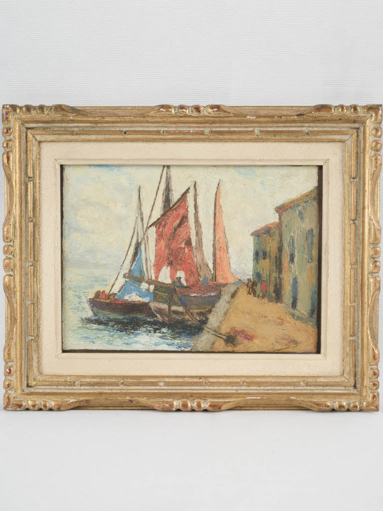 Vintage sailboat oil painting, framed