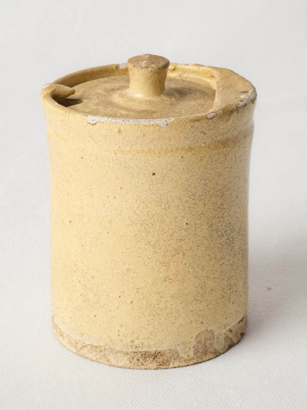 Small Antique French Cream-Glazed Pot with Twist-Lock Lid - 4¾"