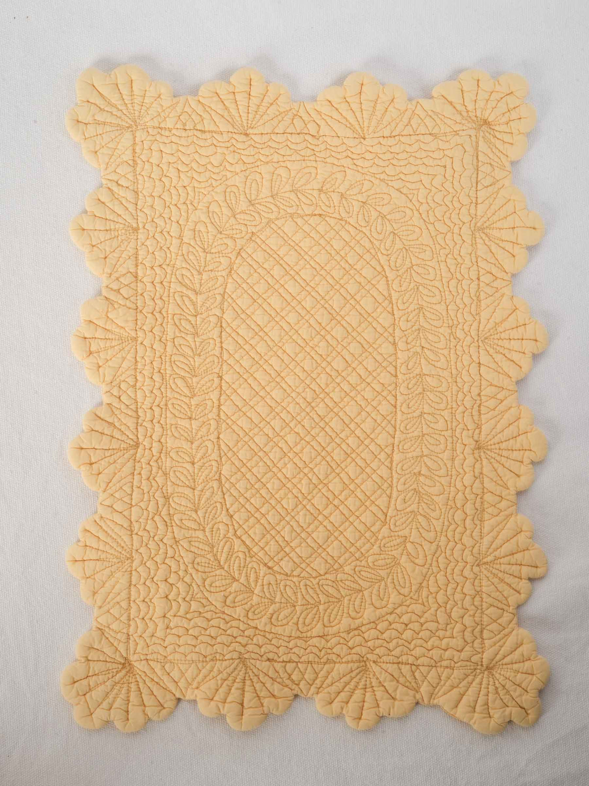 Set of Fourteen French Embroidered Butter Yellow Placemats 13½" x 18"