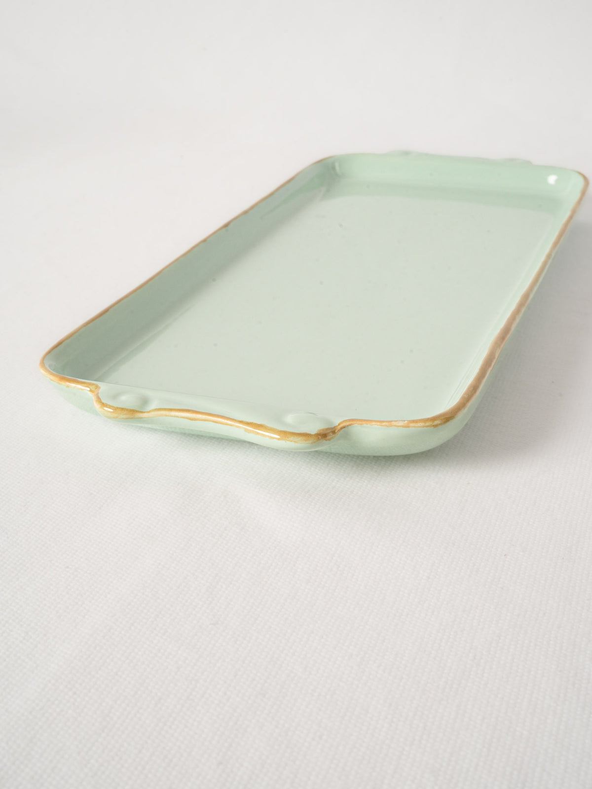 Handmade Ceramic Platter with Celadon Glaze & Brown Rim