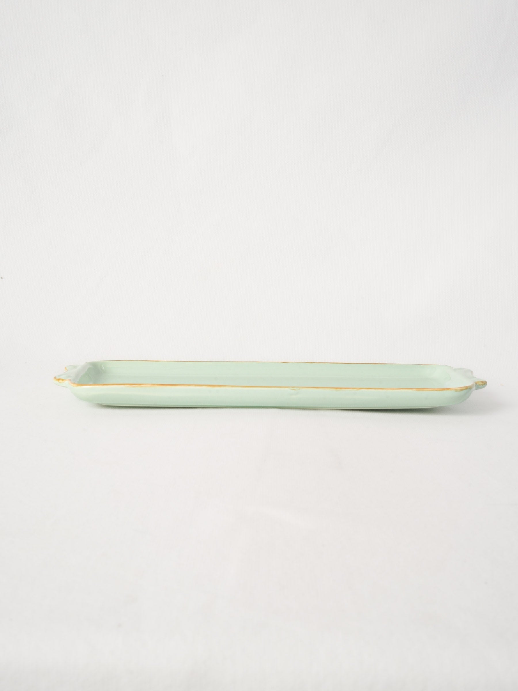 Handmade Ceramic Platter with Celadon Glaze & Brown Rim
