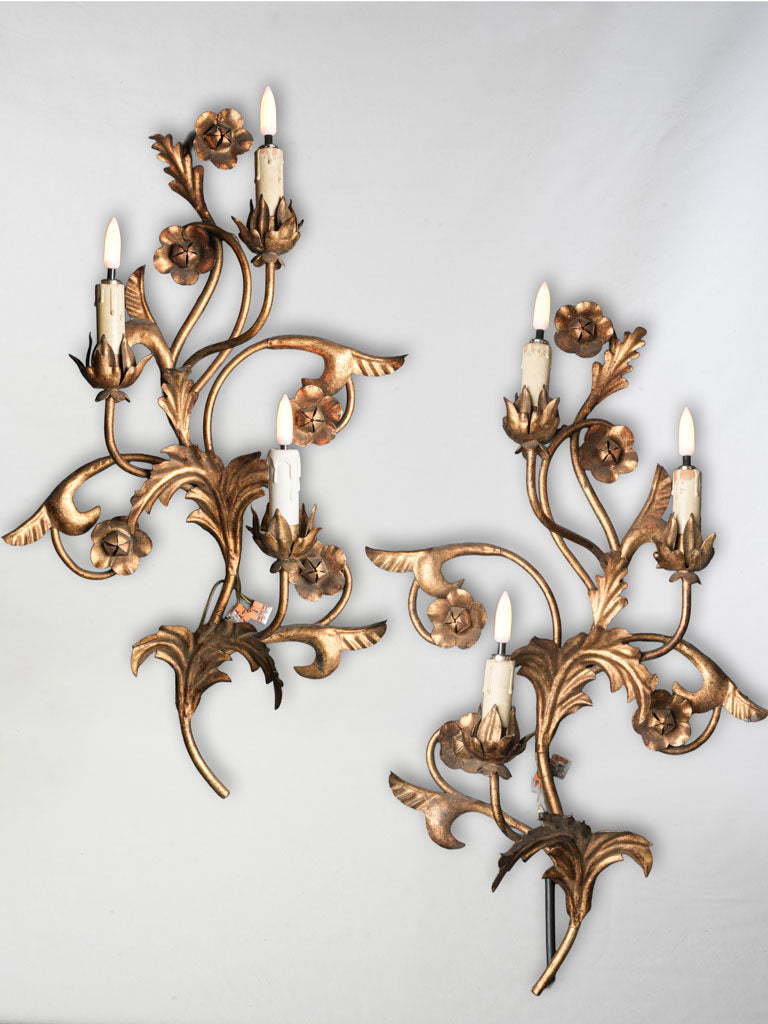 Pair of Mid-20th Century Italian Wall Sconces w/ Floral Motifs - 25½"