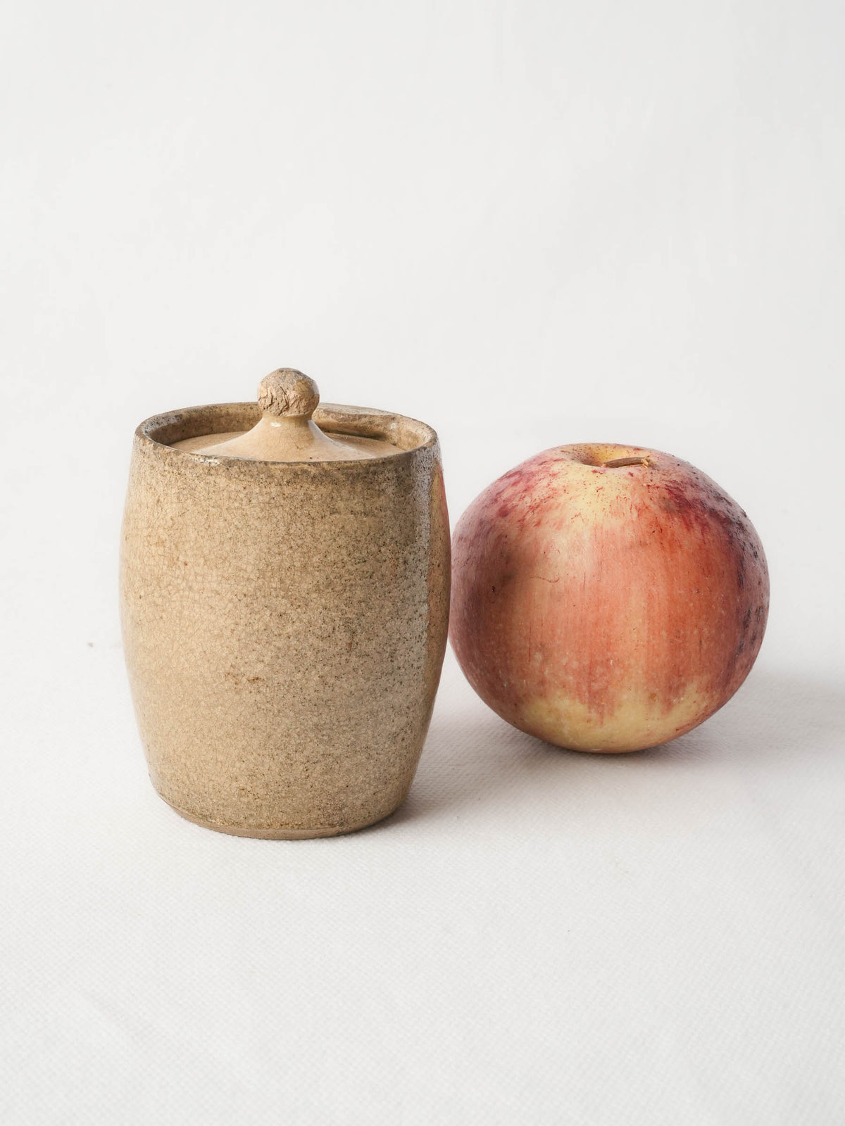 Petite Antique Cream-Glazed Pot with Twist-Lock Lid and Mellow Patina - 3½"
