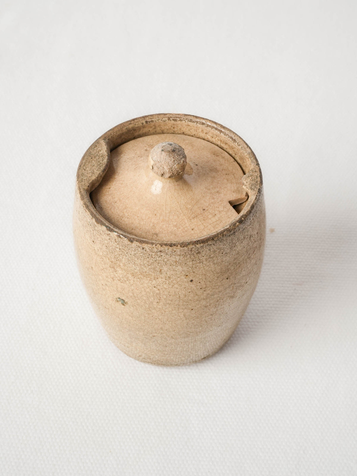 Petite Antique Cream-Glazed Pot with Twist-Lock Lid and Mellow Patina - 3½"