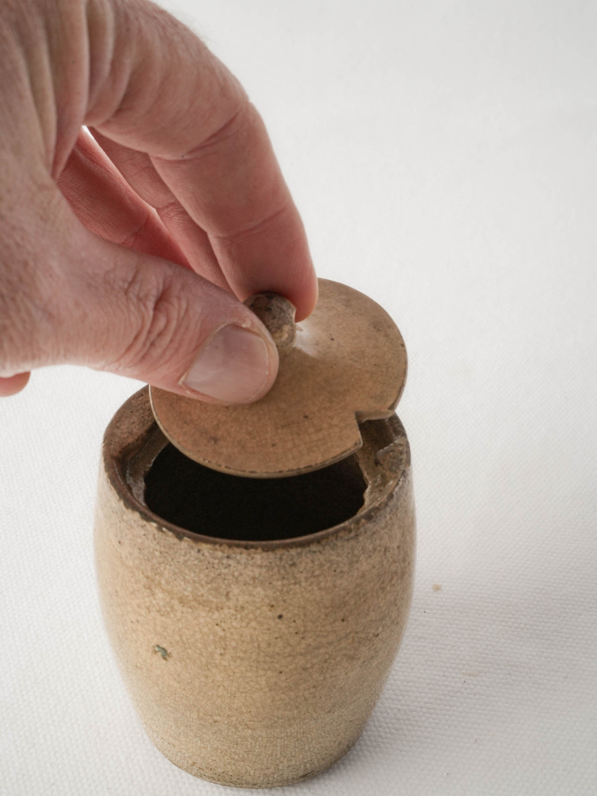Petite Antique Cream-Glazed Pot with Twist-Lock Lid and Mellow Patina - 3½"