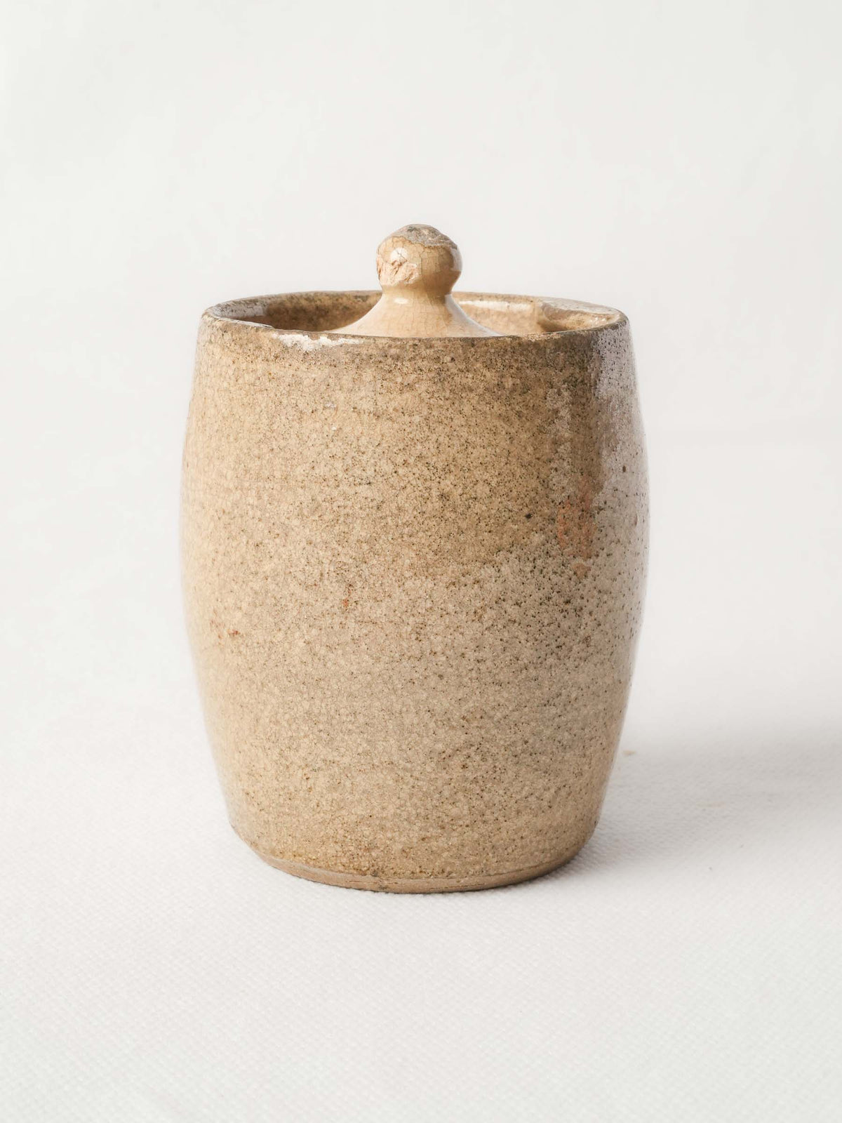 Petite Antique Cream-Glazed Pot with Twist-Lock Lid and Mellow Patina - 3½"