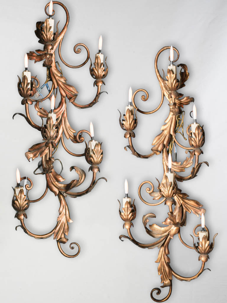 Sculptural Mid-20th Century Italian Gilt Wall Sconces w/ Six Lights - 31½"