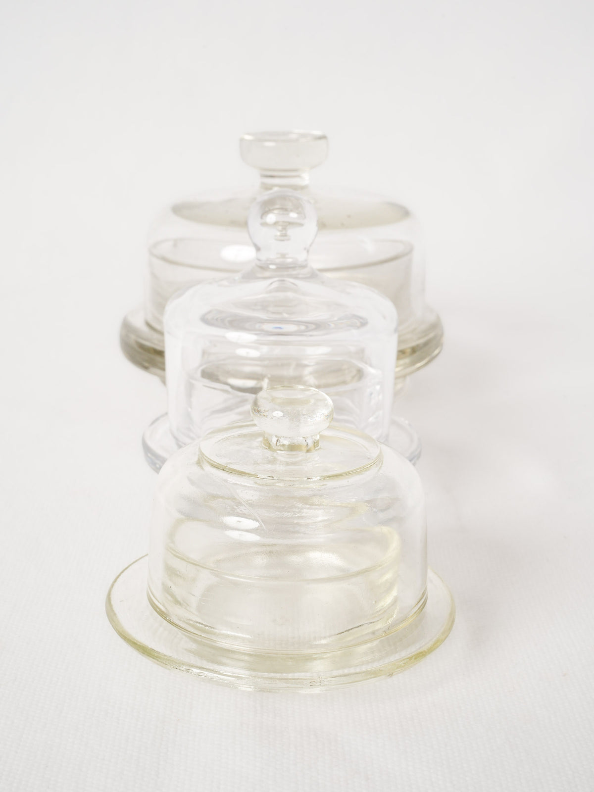 Set of Three Vintage French Glass Butter Dishes