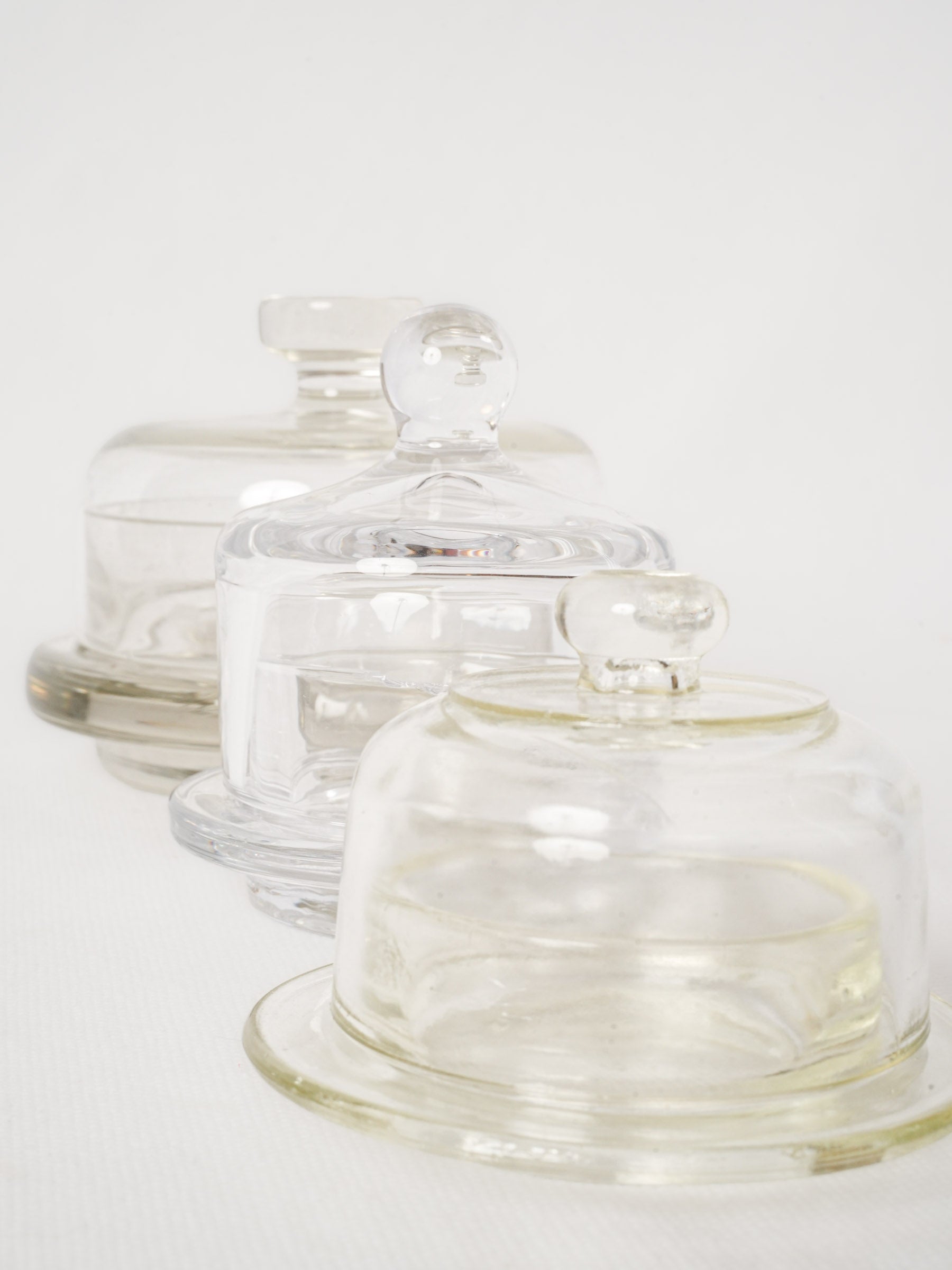 Set of Three Vintage French Glass Butter Dishes