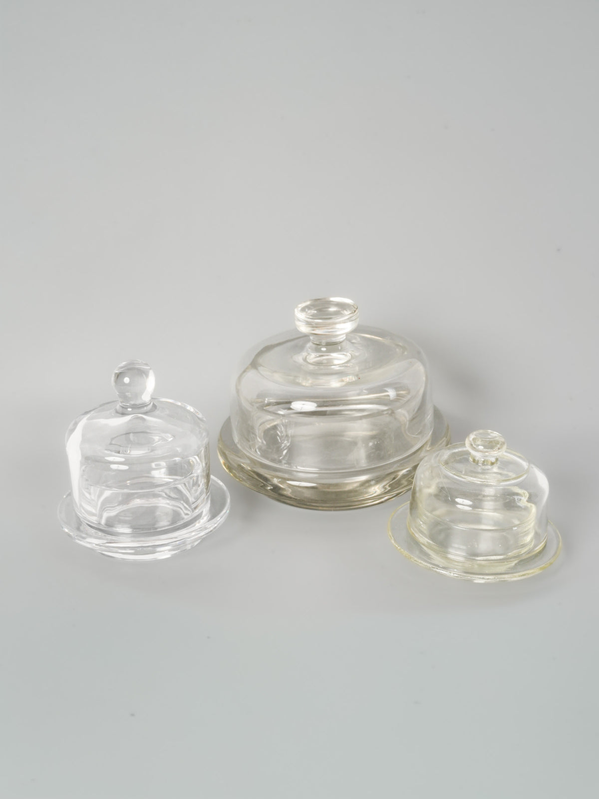 Set of Three Vintage French Glass Butter Dishes