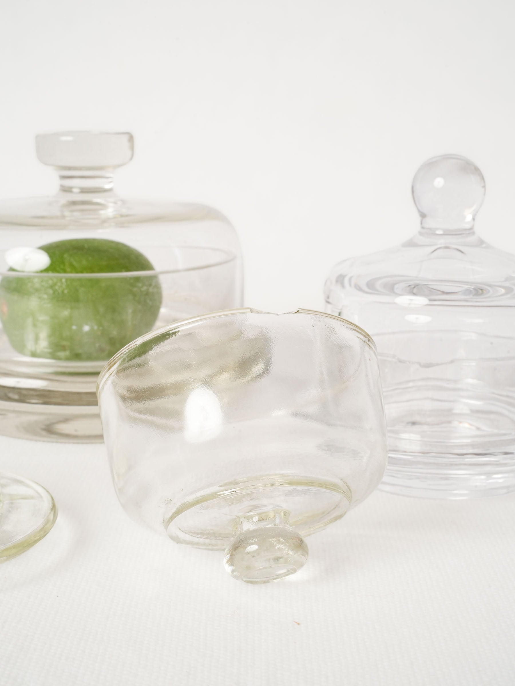 Set of Three Vintage French Glass Butter Dishes