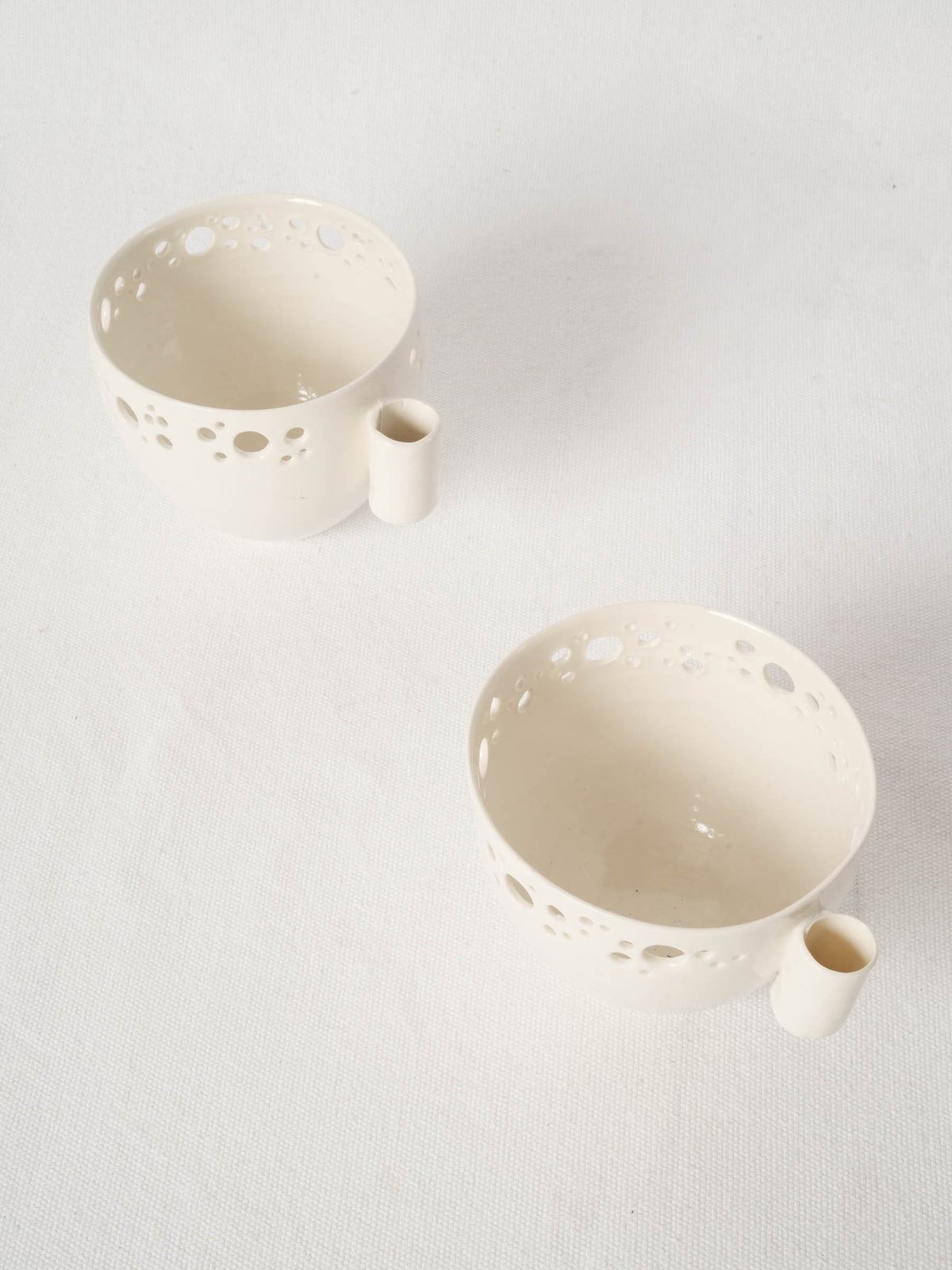 Pair of Handmade Porcelain Olive Bowls with Pierced Rim