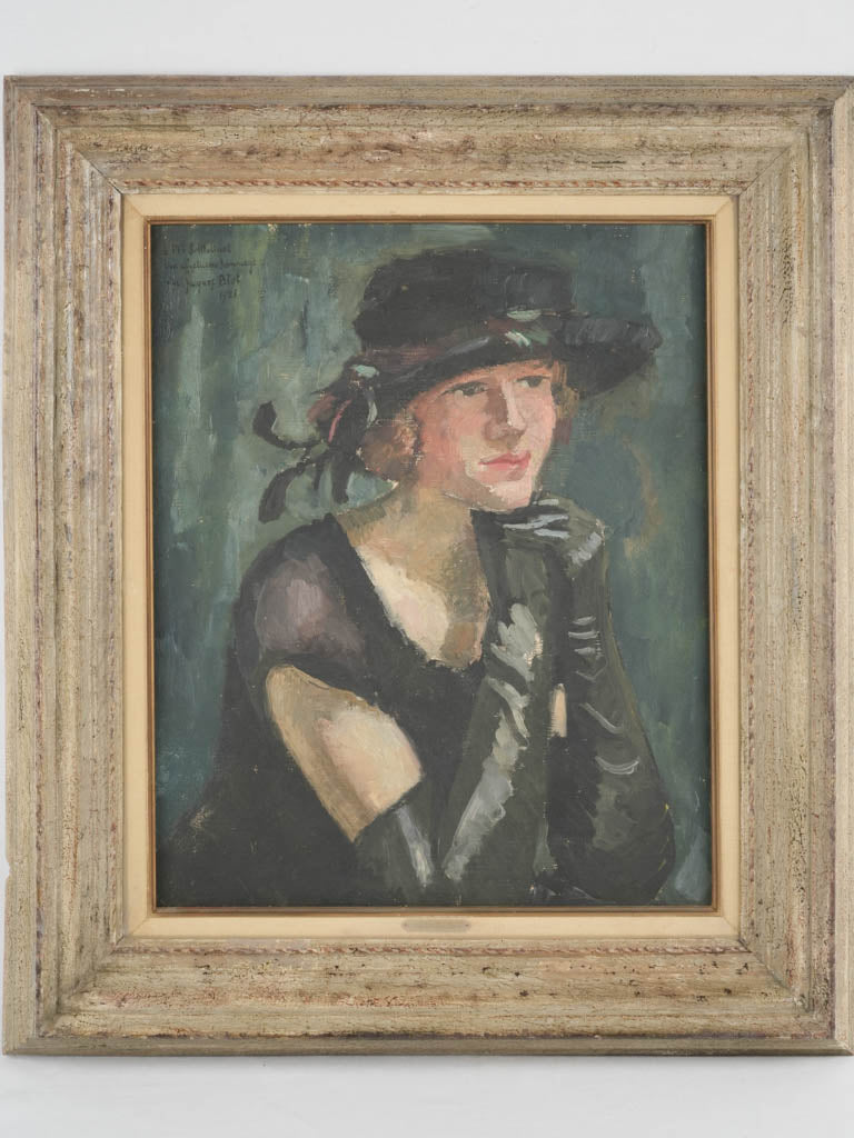 Art Deco portrait of a lady w/ hat & long gloves 33½" x 29½"