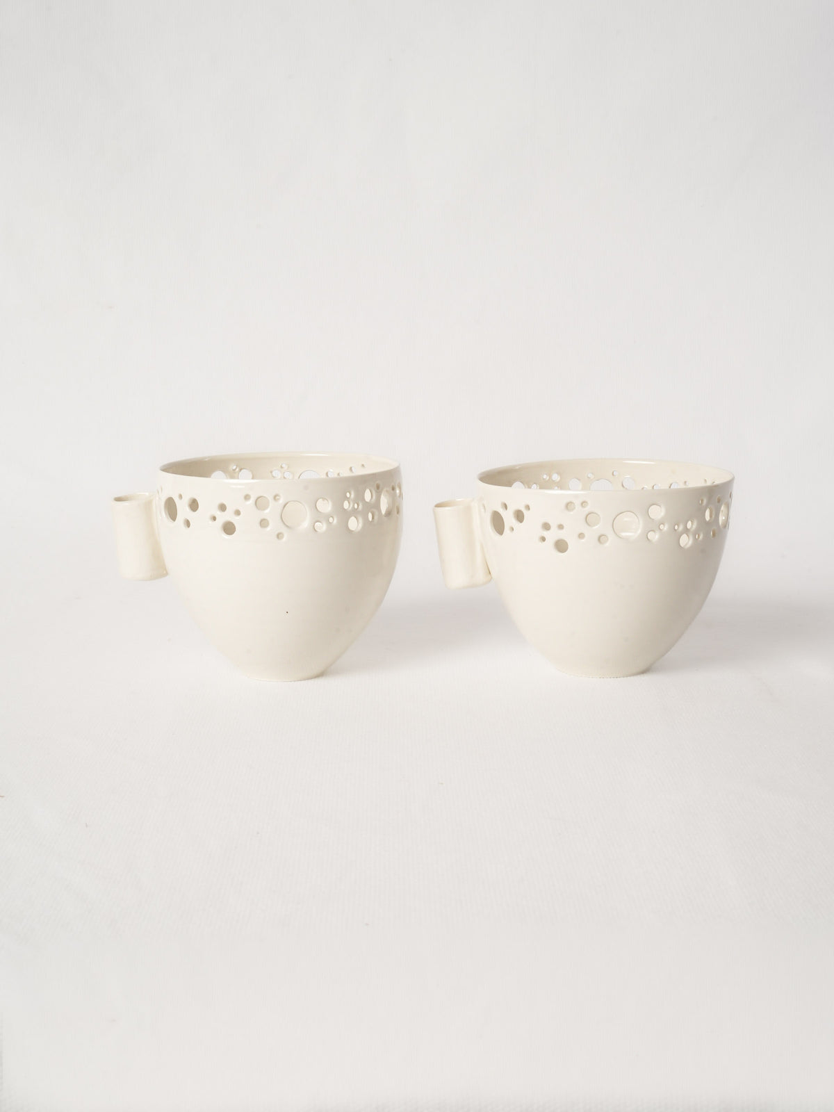 Pair of Handmade Porcelain Olive Bowls with Pierced Rim