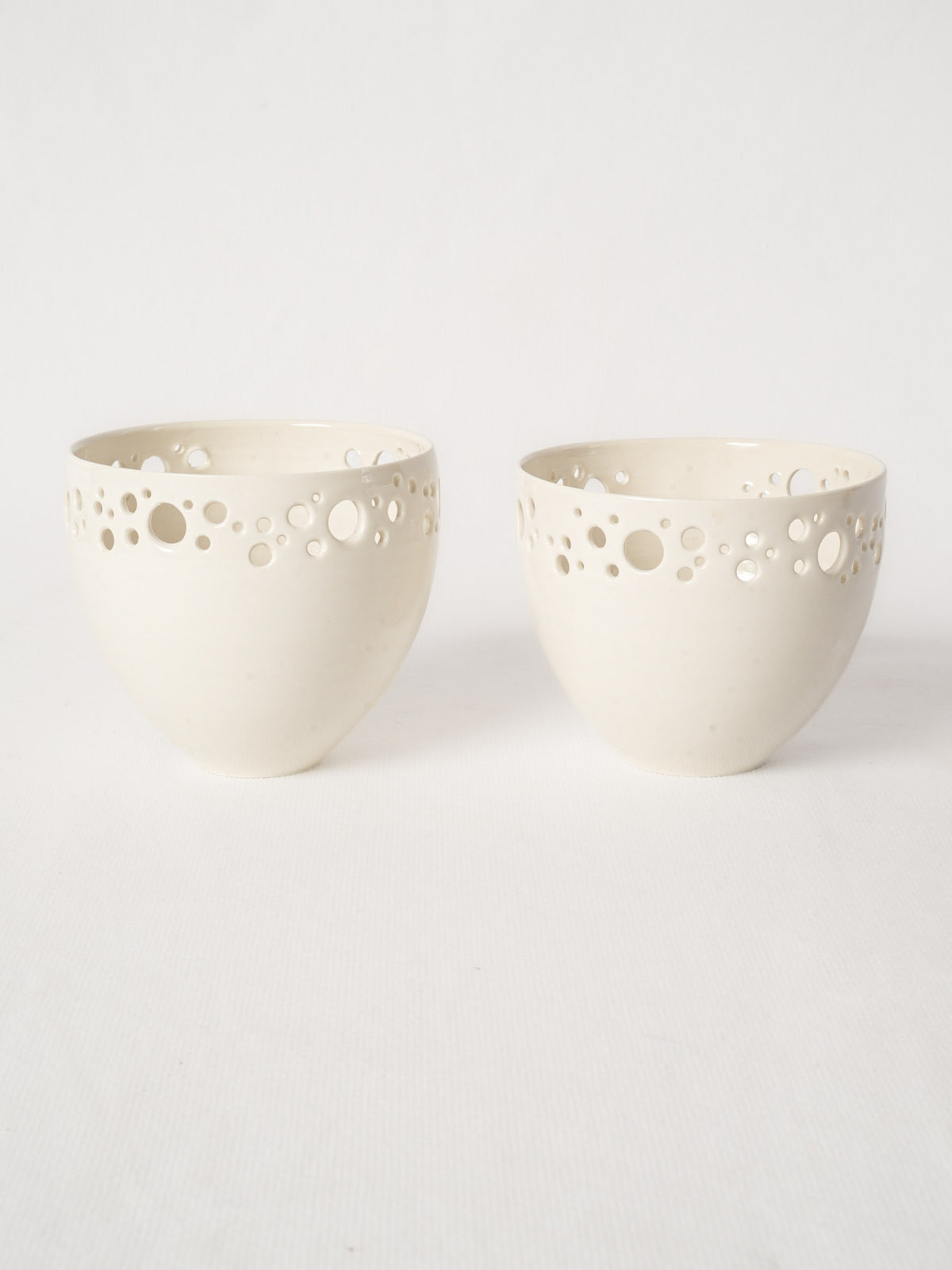 Pair of Handmade Porcelain Olive Bowls with Pierced Rim