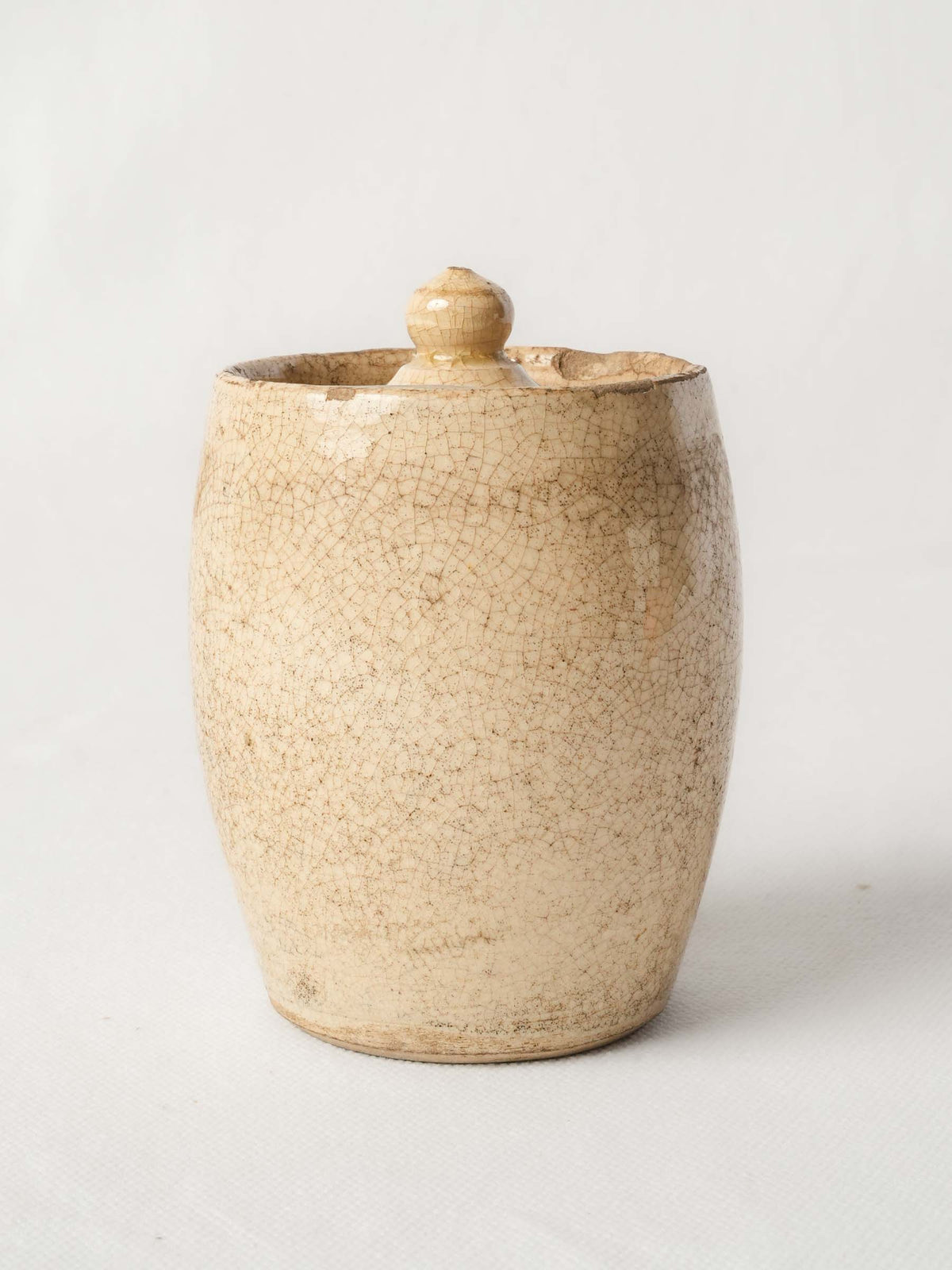 Petite Antique Cream-Glazed Pot with Twist-Lock Lid and Beautiful Crazed Patina - 4¼"