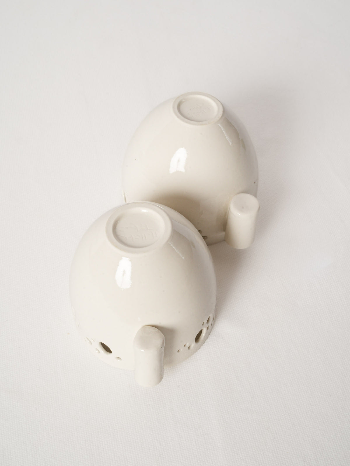 Pair of Handmade Porcelain Olive Bowls with Pierced Rim