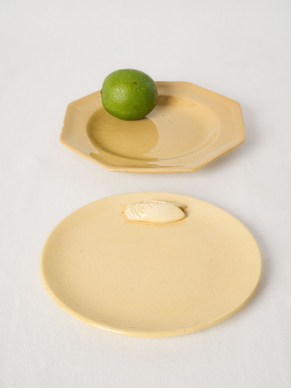 Pair of Handmade Provençal Ceramic Plates with Cicada Motif
