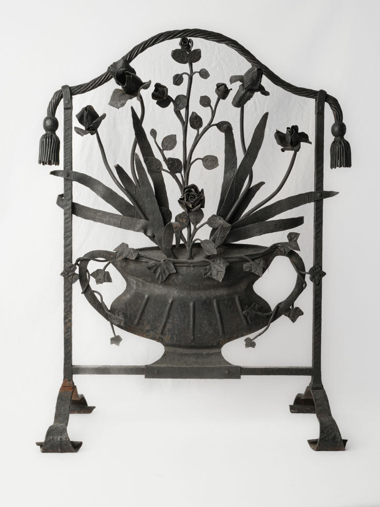 Dark oxidized ironwork console screen