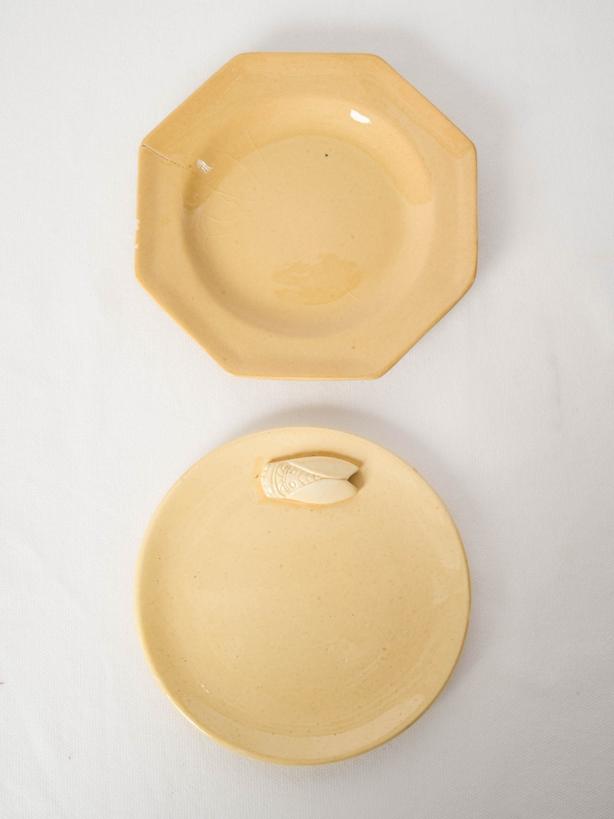 Pair of Handmade Provençal Ceramic Plates with Cicada Motif