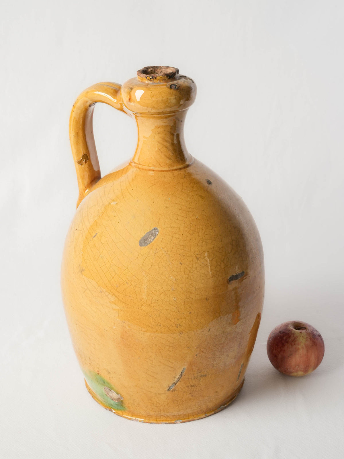 Large 19th-Century Southern French Earthenware Jug with Luminous Honey-Yellow Glaze - 17"