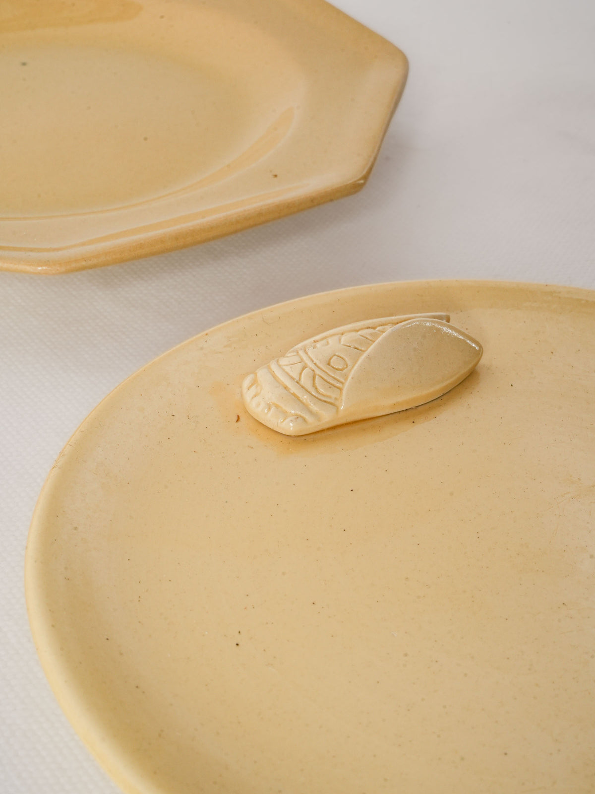 Pair of Handmade Provençal Ceramic Plates with Cicada Motif