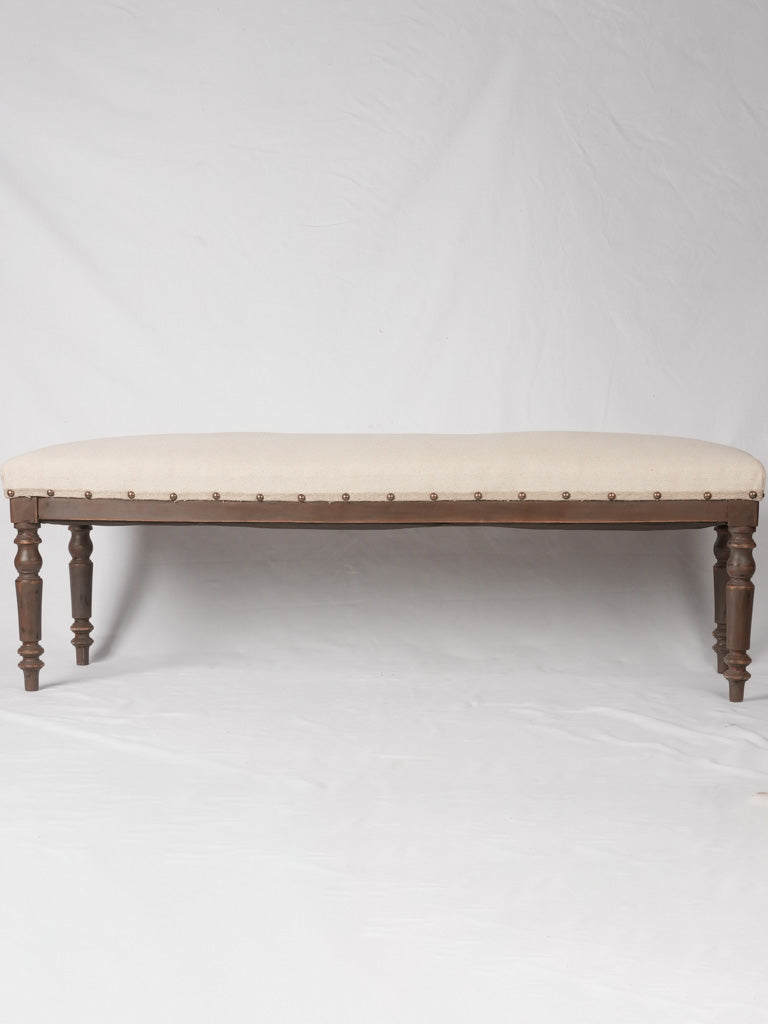 19th century French bench w/ linen upholstery 61¾"