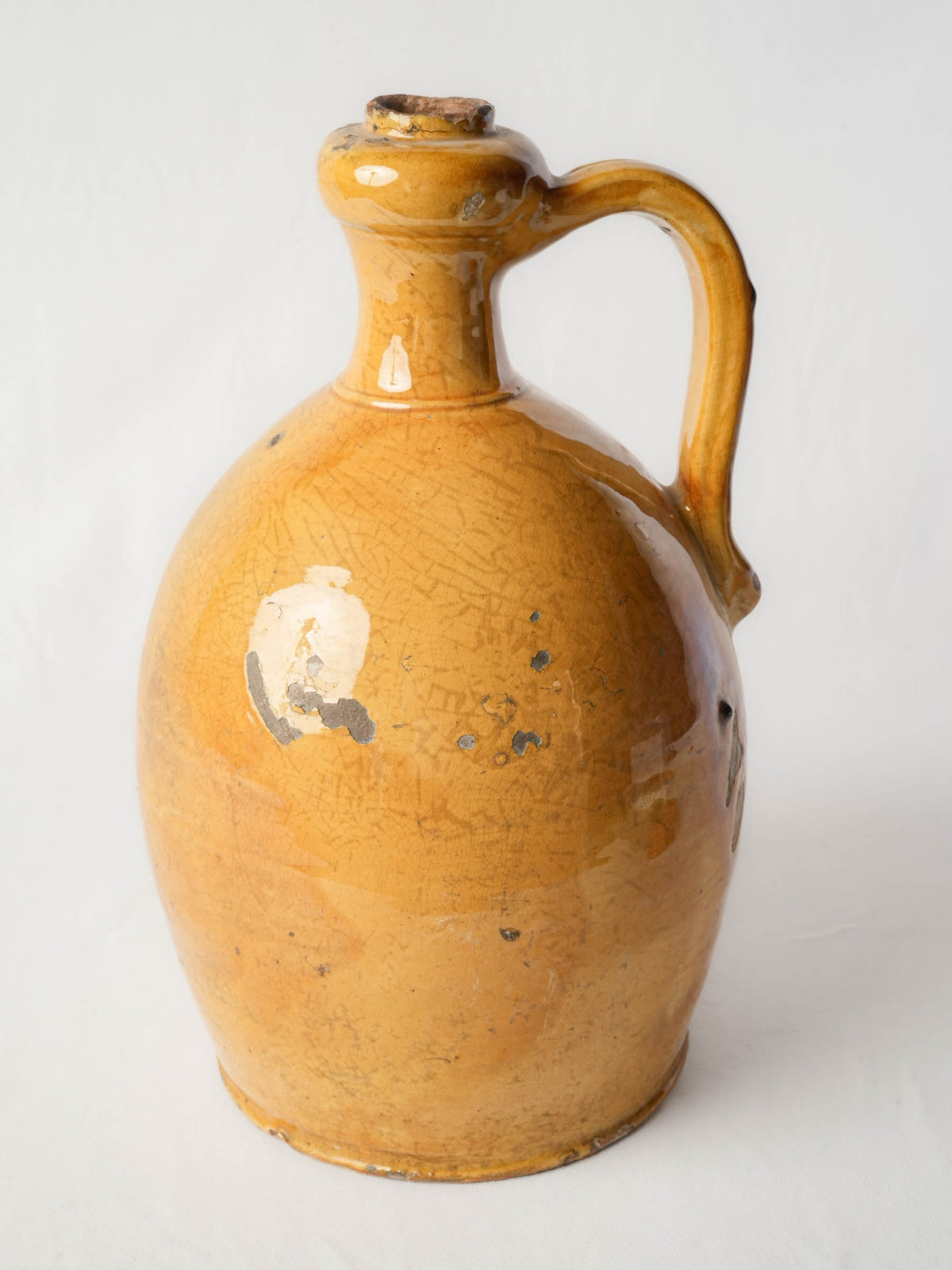 Large 19th-Century Southern French Earthenware Jug with Luminous Honey-Yellow Glaze - 17"