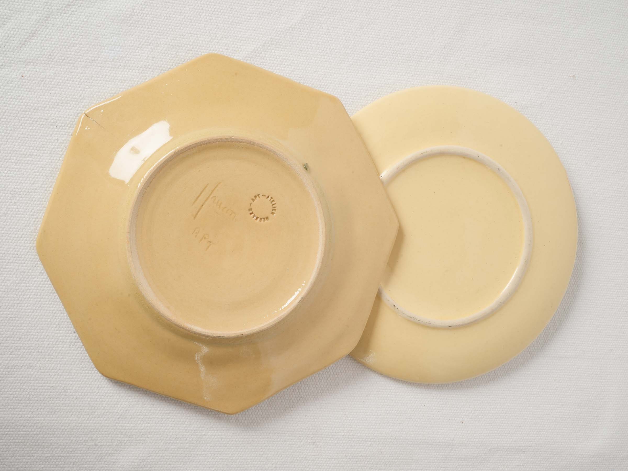 Pair of Handmade Provençal Ceramic Plates with Cicada Motif