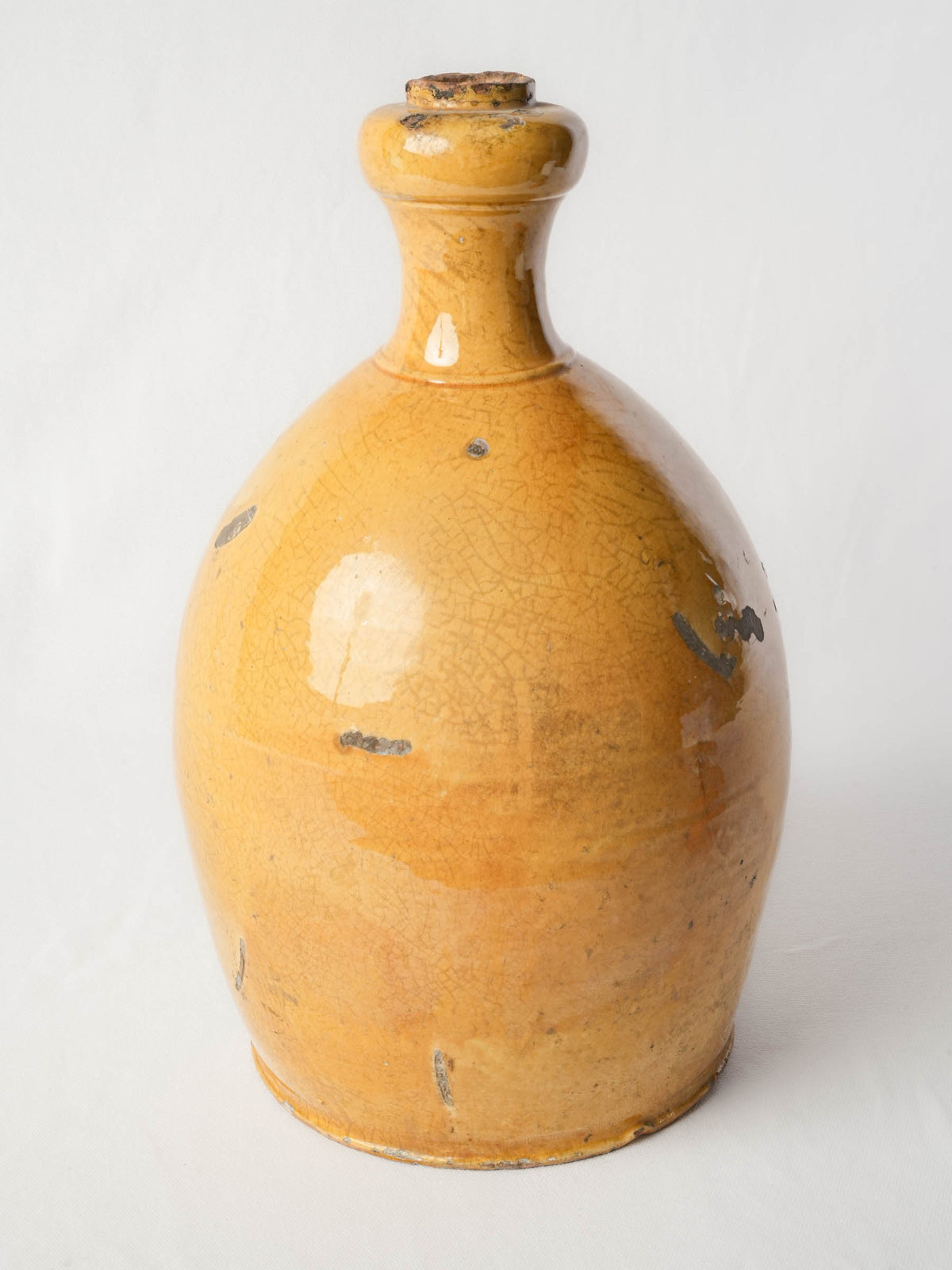 Large 19th-Century Southern French Earthenware Jug with Luminous Honey-Yellow Glaze - 17"