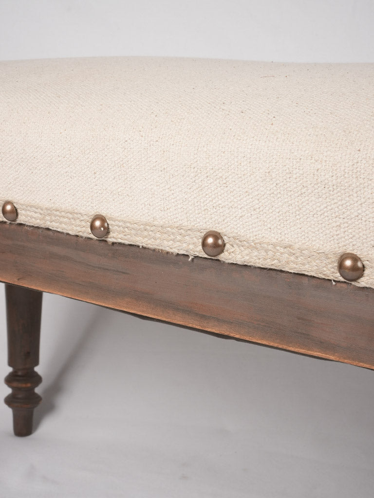 19th century French bench w/ linen upholstery 61¾"