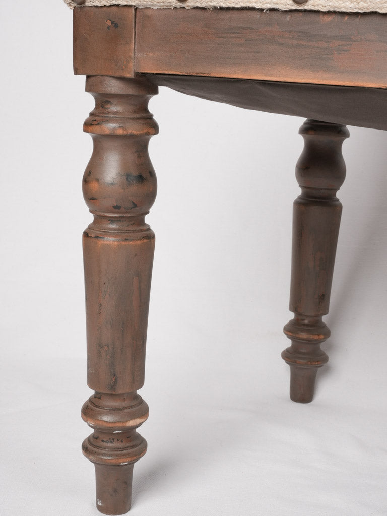 19th century French bench w/ linen upholstery 61¾"