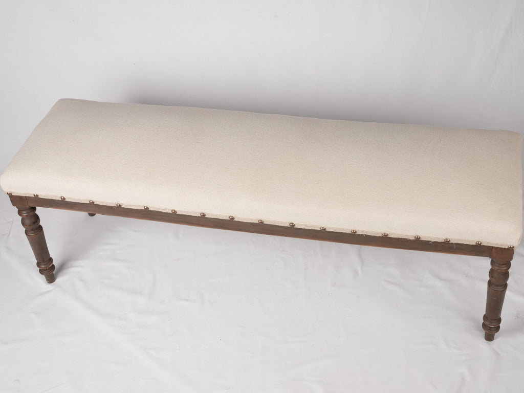 19th century French bench w/ linen upholstery 61¾"