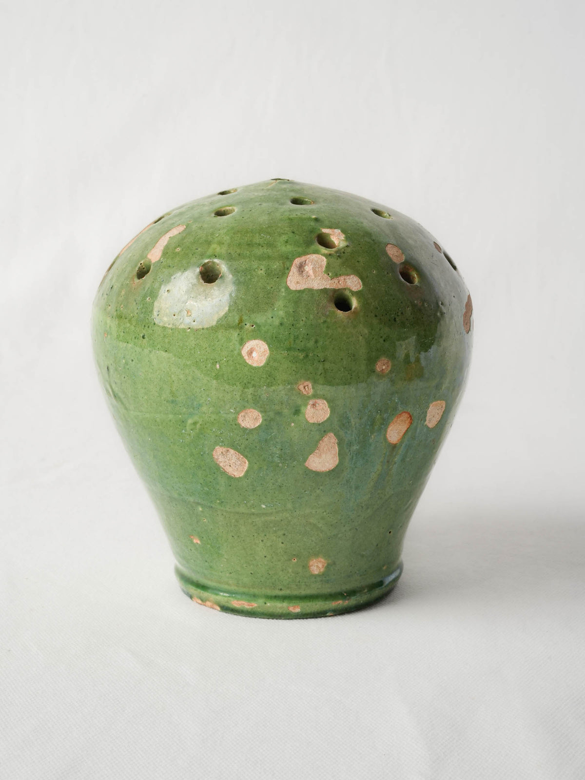 Antique Green-Glazed Earthenware Flower Holder with Rustic Patina - 7½"