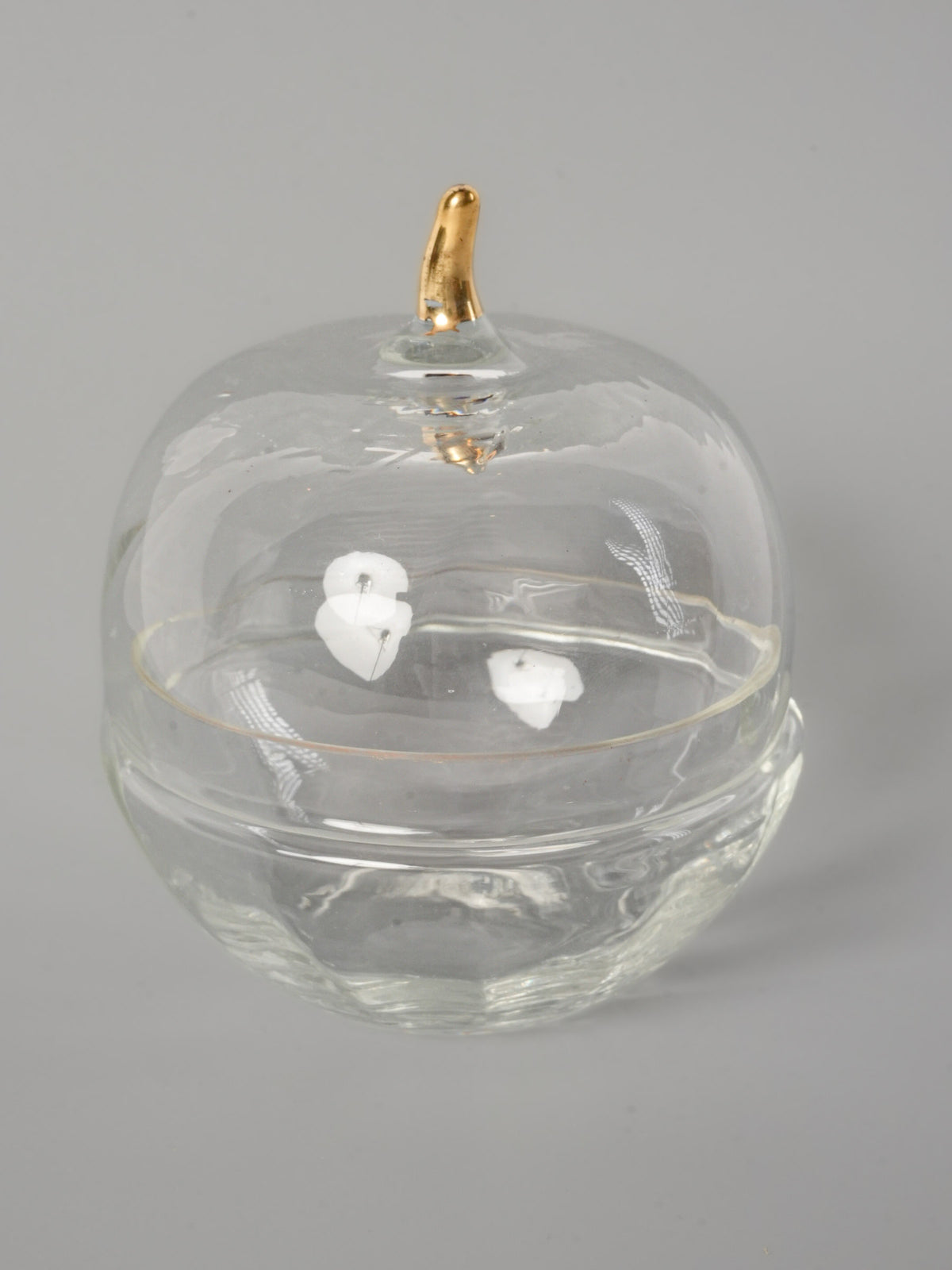 Vintage French Glass Apple Bowl with Gold Stem Lid