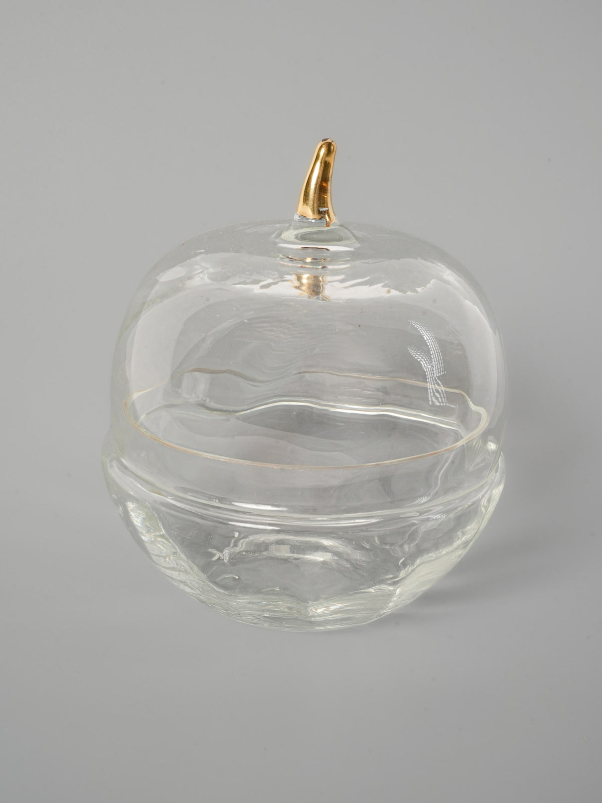 Vintage French Glass Apple Bowl with Gold Stem Lid