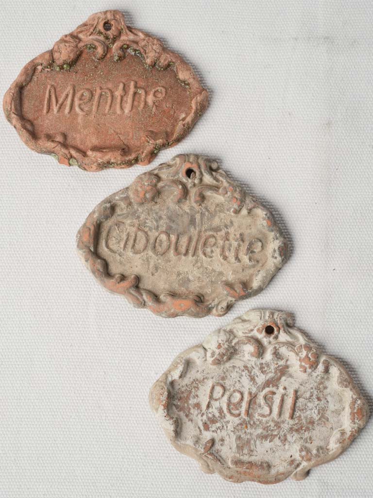 Trio of Artisanal Anduze Terracotta Herb Labels – Mint, Chives, Parsley - 3½"