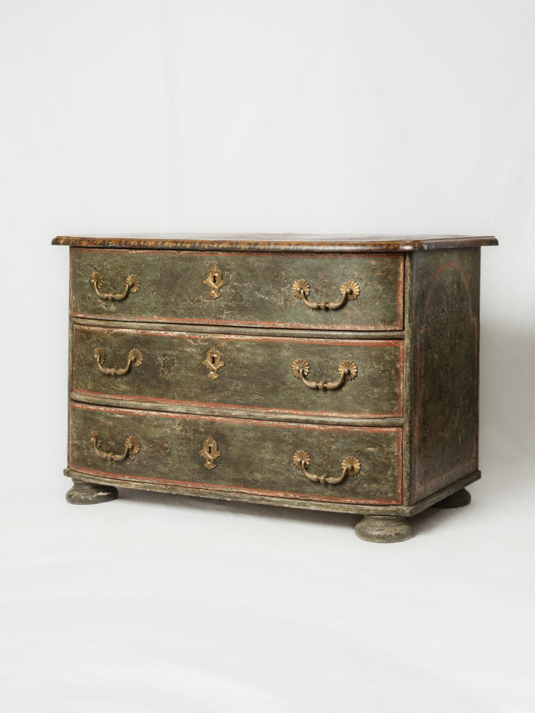 Small 18th Century Italian Green Painted Commode w/ Monogrammed Top - 29½" x 45"