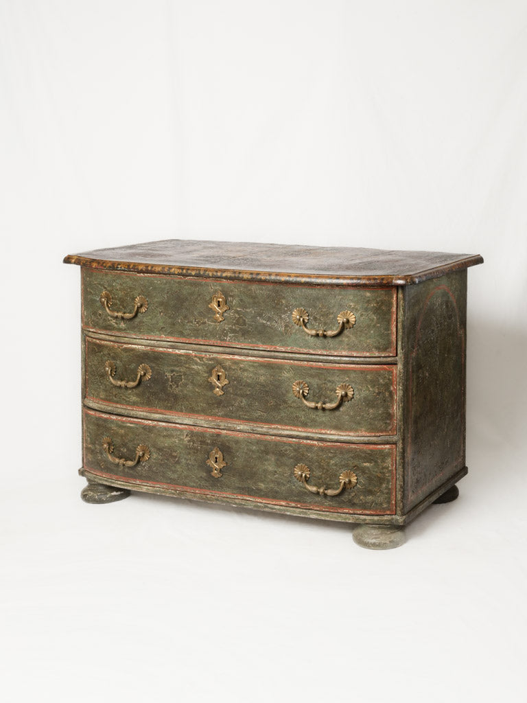 RESERVED AO - Small 18th Century Italian Green Painted Commode w/ Monogrammed Top - 29½" x 45"