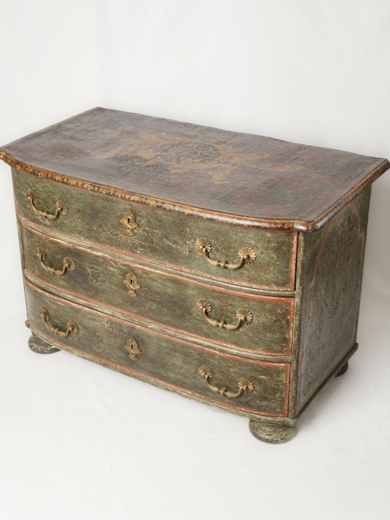 RESERVED AO - Small 18th Century Italian Green Painted Commode w/ Monogrammed Top - 29½" x 45"