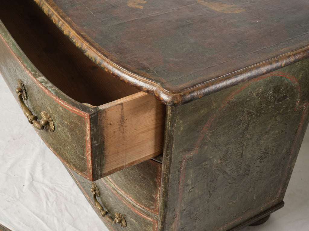 RESERVED AO - Small 18th Century Italian Green Painted Commode w/ Monogrammed Top - 29½" x 45"